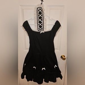 Gothic Lolita Dress Black white lace with matching head peace
